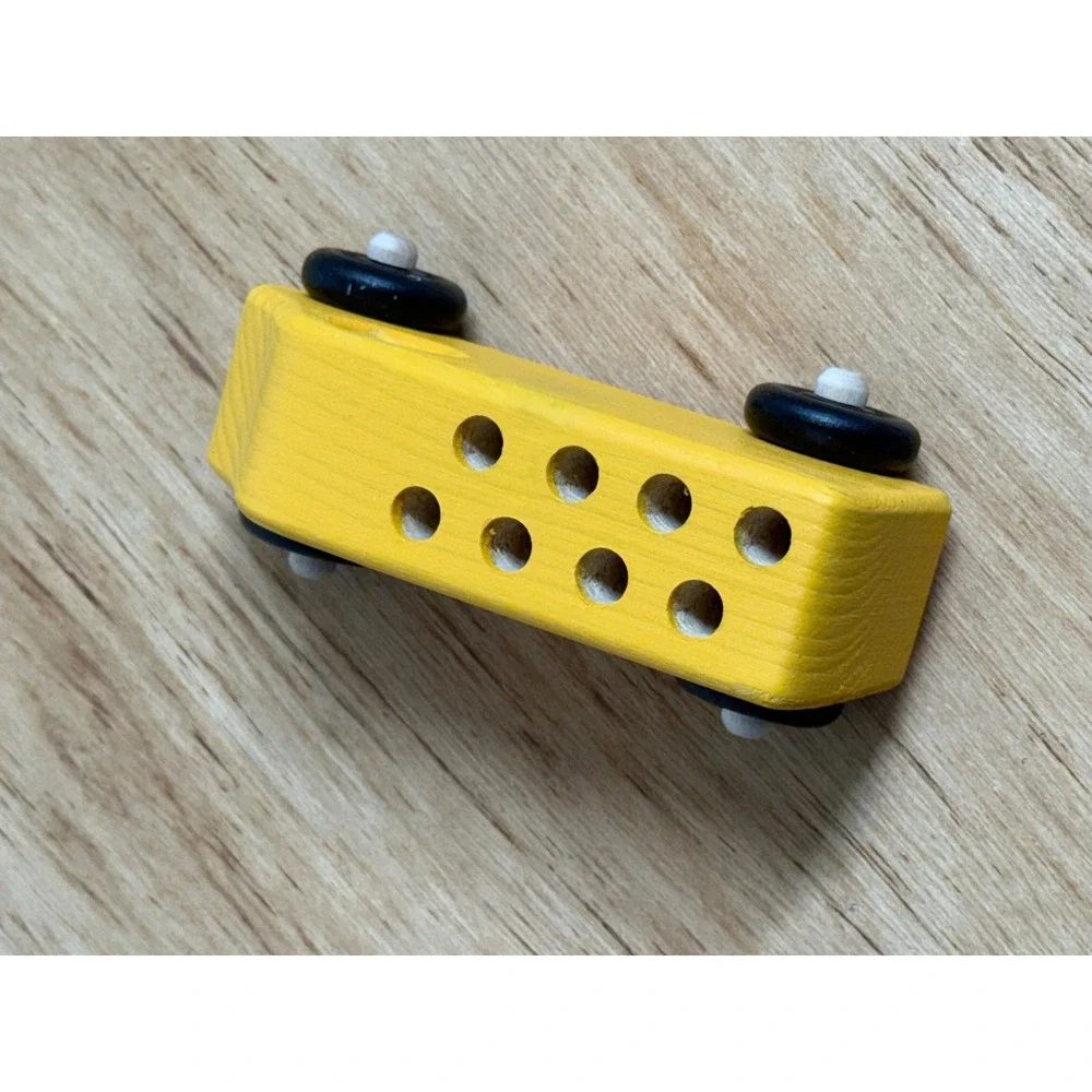 Vintage Yellow‎ Wooden Toy Bus Miniature Rolling Van Montessori Waldorf Toy